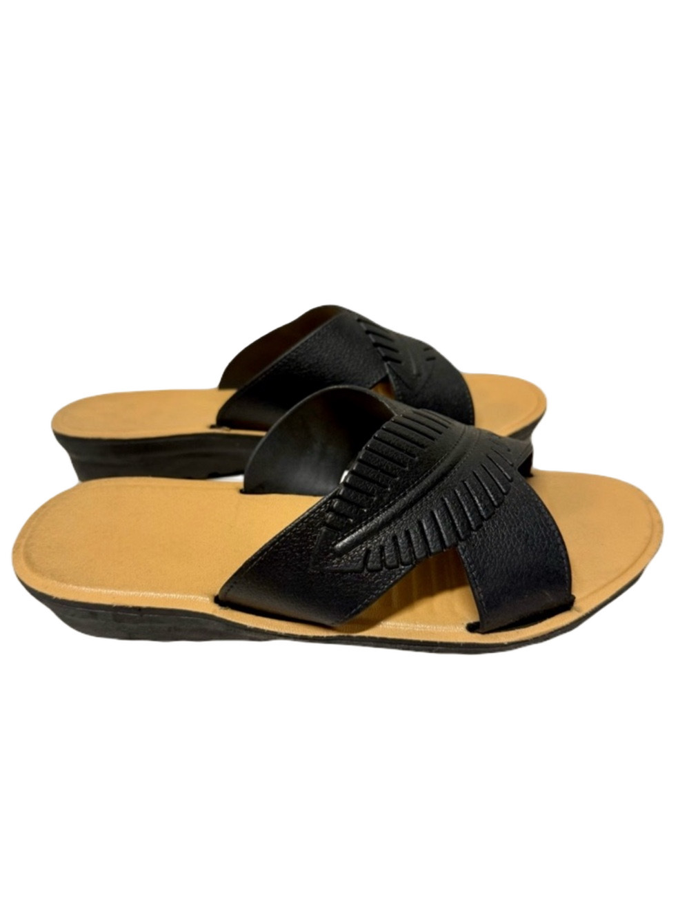 CAROL WRIGHT Black Slide Sandals "PALM" Flexible 1 1/4" Wedge Heel NWOT Size 39